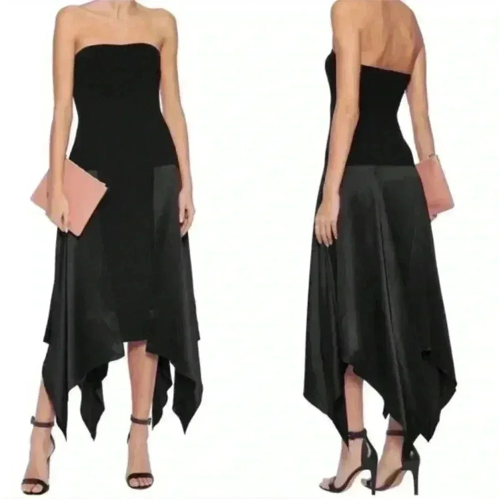 Cinq a Sept Black Elsa Crepe Handkerchief Strapless Dress - size 2